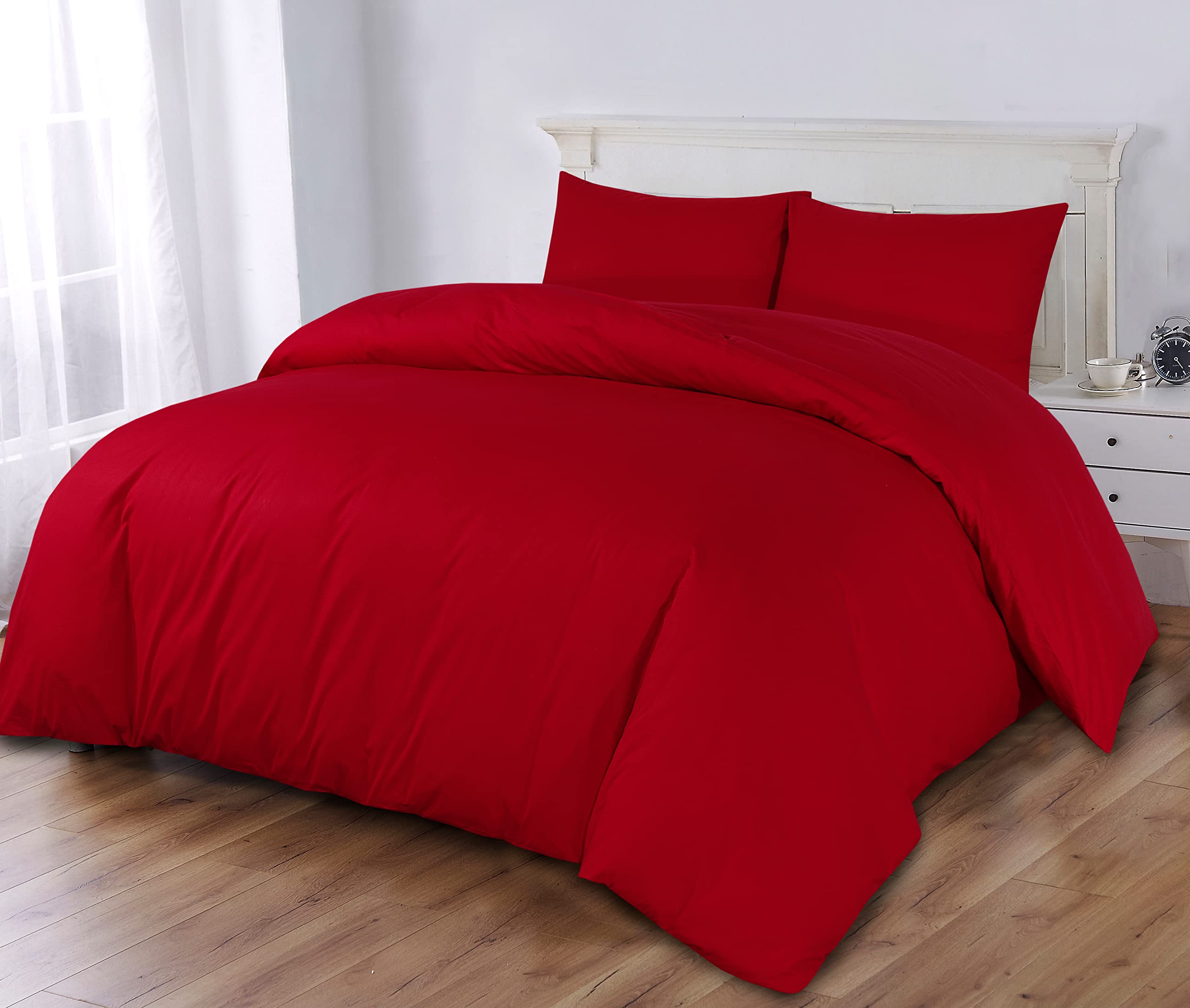 Sapphire Collection 100% Egyptian Cotton 300 Thread Count Duvet Cover With Pillow Case Bedding Set (King, Red)