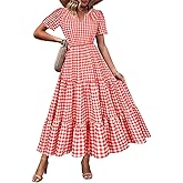 TIYOMI Women Plus Size Dress Boho V Neck Short Sleeve Beach Maxi Dresses Floral/Stripe/Leaves/Lemon XL-5XL