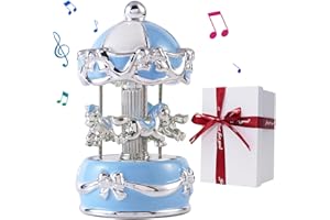 LMMIUU Carousel Music Box Gift Wrapped Ceramic Musical Carousel Color-Changing Lights Music Boxes for Girls Boys Kids Daughter Son Granddaughter Wife Mom Women Birthday Christmas (Blue Butterfly)