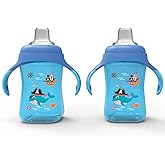 Avima Baby 10 oz Spill Proof Baby Sippy Cup w/Interchangeable Soft Spout Nipple - Trainer Sippy Cup with Handles - BPA Free & Dishwasher Safe Kids Cups - Set of 2, Blue