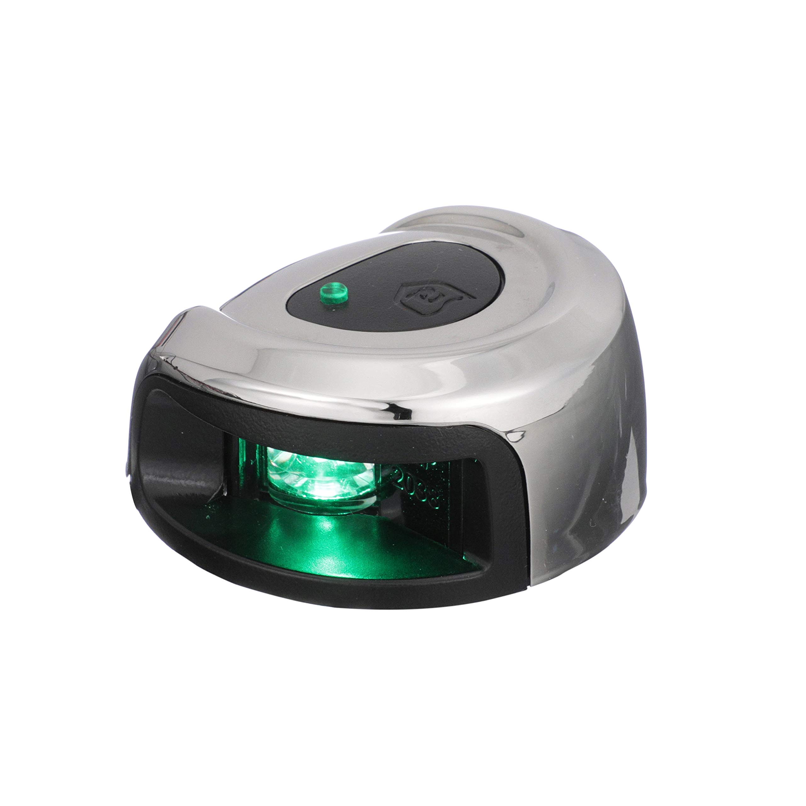 attwood NV2012SSG-7 LightArmor 2-Mile Navigation Deck Mount Sidelight, Green LED Lighting, Round Stainless Housing