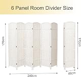 INMOZATA Handwoven Wicker Room Divider 6 Panel Foldable Privacy Screen White view 2