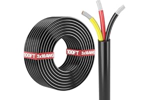 Energeaster 100FT 18 Gauge Wire,Automotive Wire,3 Conductor Electrical Stranded PVC Cord,12V Low Voltage, Tinned Copper Flexible 18/3 Cable for LED Strips Lamp Lighting Marine Cable