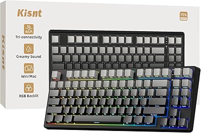 Kisnt KN85 Wireless Mechanical Gaming Keyboard, 75% Layout with RGB Backlit, Custom Hot Swappable, Creamy Sound, Bluetooth/2.4GHz/USB-C Compatible with Windows/Mac/PC(Gradient Gray, Side Printed)