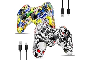 ISHAKO 2 Pack Wireless Controller for PS3, Upgraded 360° Joystick, 6-Axis High Performance Motion Sense, Dual Vibration, 450mAh Battery with Charging Cable, Compatible with Sony Playstation 3/PC