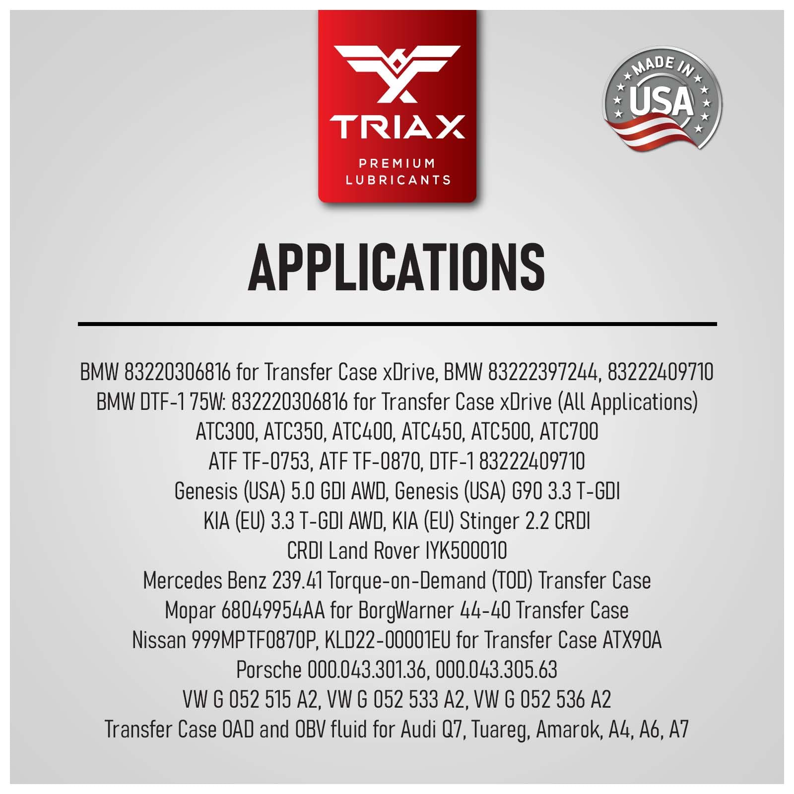 TRIAX DTF-1 Verteilergetriebeöl vollsynthetisch - Für BMW xDrive Audi Quattro Porsche VW AWD- und 4x4-Systeme 0,946 L (1 Quart) 7