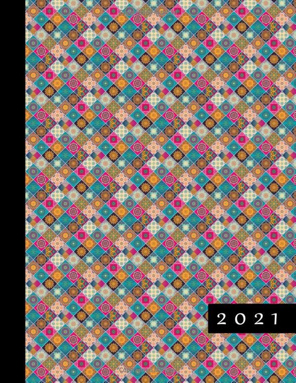 2021: Week To View With Hourly Schedule | Weekly Planner January - December | 8.5 x 11 Dated Agenda | Appointment Calendar | Organizer Book With Time Slots | Azulejo Tile Pattern