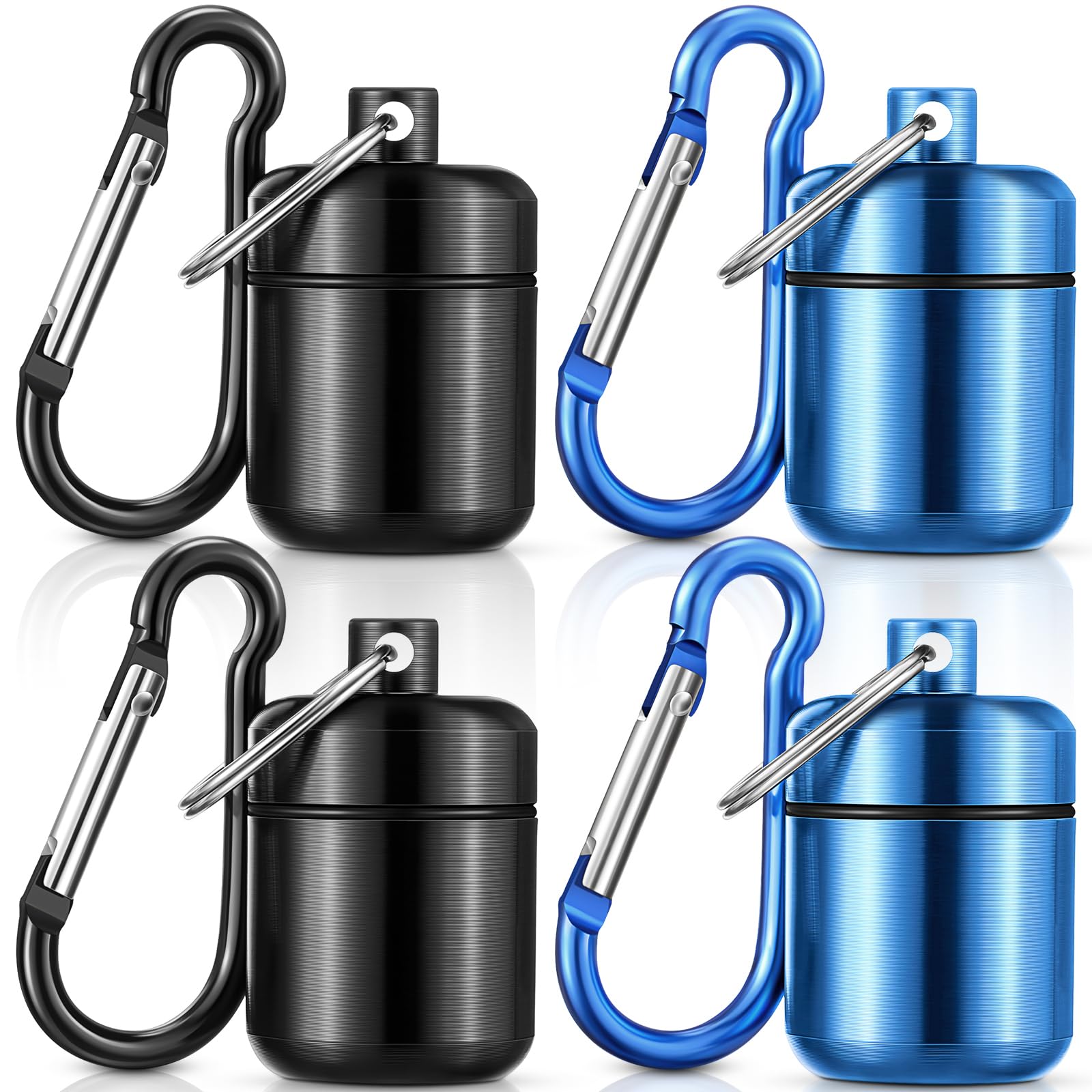 Photo 1 of Hicarer 4 Pack Ear Plug Carrying Case Portable Pill Holder Case Waterproof Metal Small Pill Container Carrier for Earplugs and Jewelry Holder(Black, Blue)