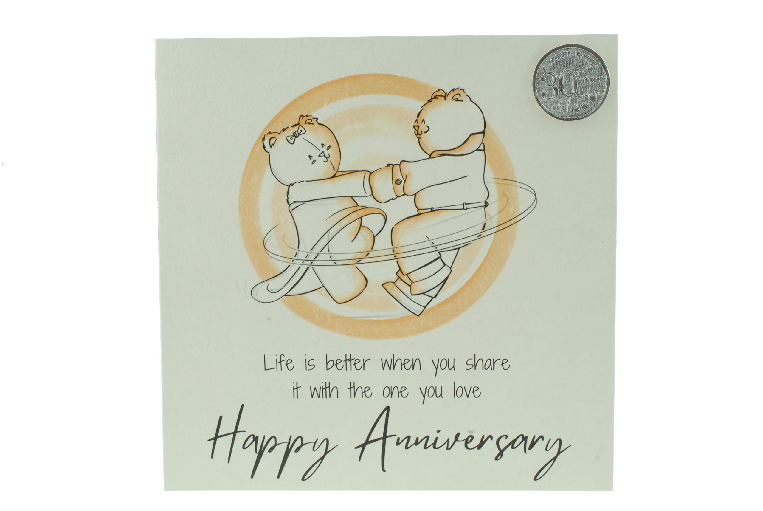 Cute 30th Wedding Anniversary Card, Dancing Bears – Free Metal 30th Anniversary Love Token Gift (gc-annidancing30)
