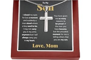 FG Family Gift Mall To My Son From Mom, Son Gifts From Mom and Dad, Mother and Son Necklace, Birthday Gift For My Son Graduation Christmas Faith Cross Necklace Present