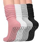 yeuG Pilates Grip Socks for Women Yoga Slouch Socks with Grip for Barre Knee High Boot Socks Long Scrunch Slipper Socks