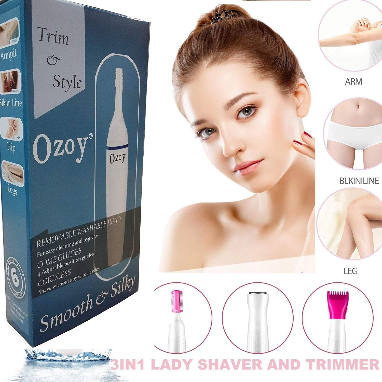 Ozoy trimmer for woman bikini cordless epilator face facial hair underarm area multi grooming kit body waterproof women trimmer for private part hair removal and shaver face eyebrow (Trimmer)