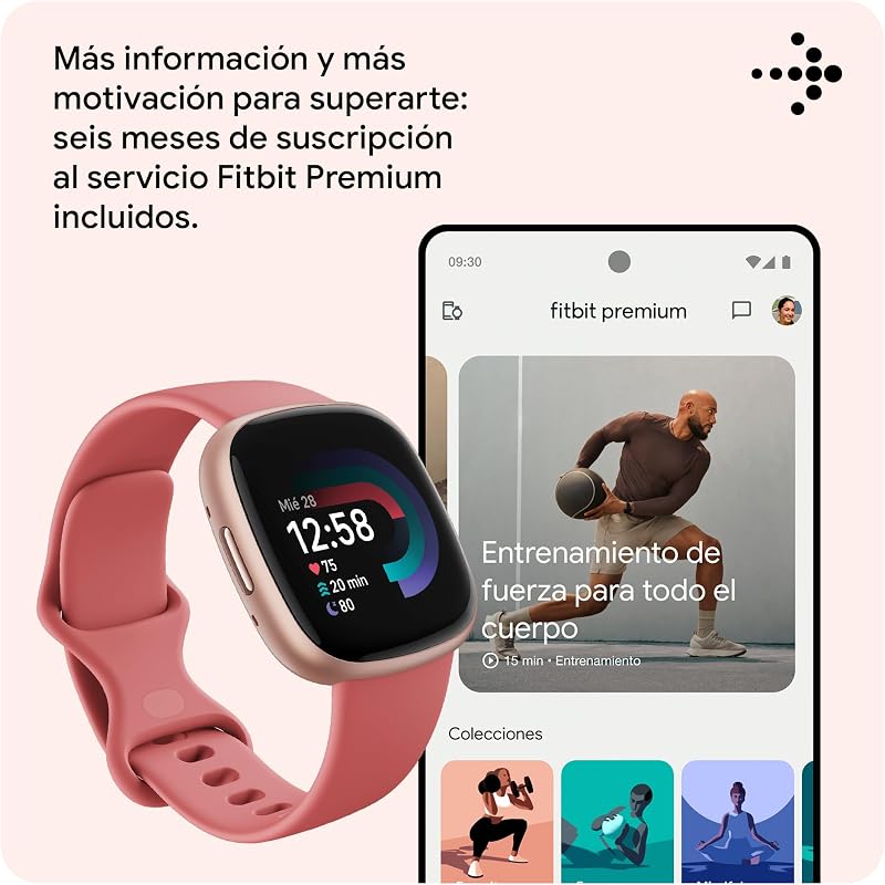 Fitbit versa 4, smartwatch rosa areia/cobre rosa, unissex-adulto, areia rosa/cobre rosa alumínio, tamanho único
