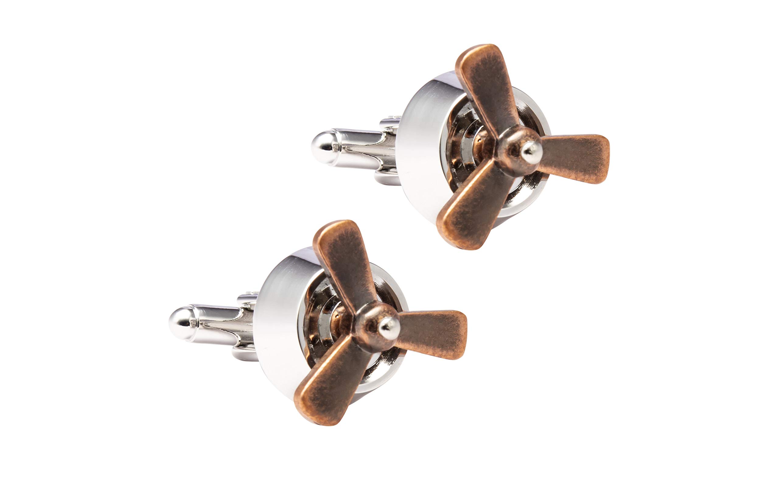 Knighthood Aeroplane Propeller Cufflinks for Men Silver & Bronze