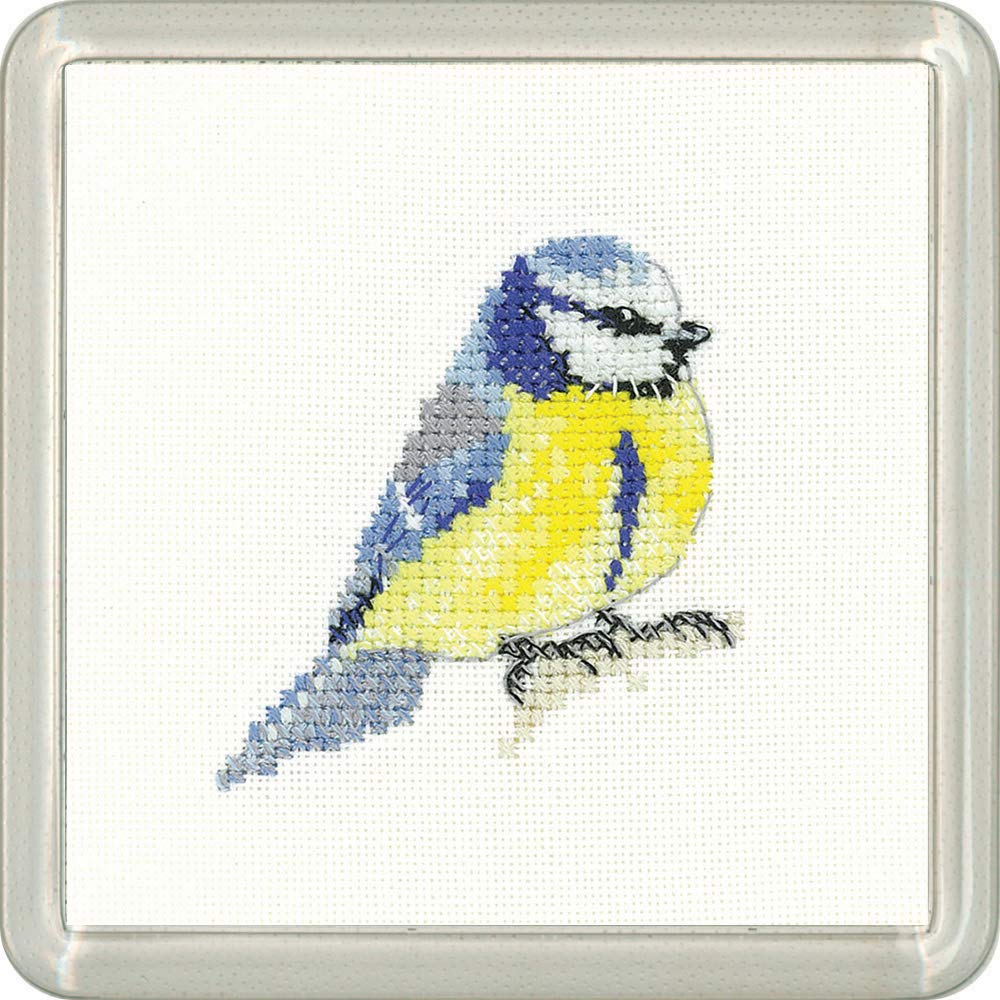 Heritage Crafts Little Friends Coaster Cross Stitch Kit - Blue Tit