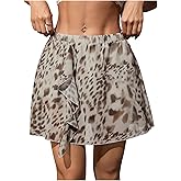 GORGLITTER Women's Leopard Print Mesh Skirt Y2k Ruffle Elastic Waisted Flowy Mini Skirts Going Out Outfits