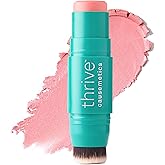 Thrive Causemetics Triple Threat Color Stick: Cream Blush Stick with Vitamin E, Evening Primrose Oil, Waterproof Smudge Proof Face Makeup, Olivia (Peachy Pink Shimmer)