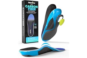 Carbon Fiber Sport Insoles with Arch Support - Welnove Shock Absorbing Performance Insoles for Running, Basketball, Baseball,