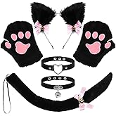 TOPPERFUN Cat Cosplay Costume Set, Cat Ears and Tail, Fox Ears and Tail，Faux Fur Fox Suit with Ears Headband Choker Tail and Paws Gloves, Cosplay Party Halloween Costume Accessories