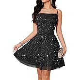 Bridesmay Women's Sparkly Short Cocktail Party Dresses, Spaghetti Strap Cowl Neck Mini Prom Dress 2026