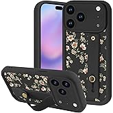 Zrutru Aesthetic Flower Floral Phone Case for iPhone 17 Pro Max with Flexible Adjustable Finger Hand Wrist Strap Holder Kickstand Silicone Shockproof Protection Funda for iPhone 17 Pro Max 6.9 Inch