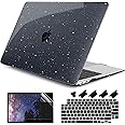 DONGKE for MacBook Air 13 inch Case 2021-2018 Release A2337 M1 A2179 A1932, Bling Plastic Hard Shell Case & Keyboard Cover Only Compatible with MacBook Air 13 inch Retina Fits Touch ID, Sparkly Black