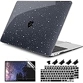 DONGKE for MacBook Air 13 inch Case 2021-2018 Release A2337 M1 A2179 A1932, Bling Plastic Hard Shell Case & Keyboard Cover Only Compatible with MacBook Air 13 inch Retina Fits Touch ID, Sparkly Black