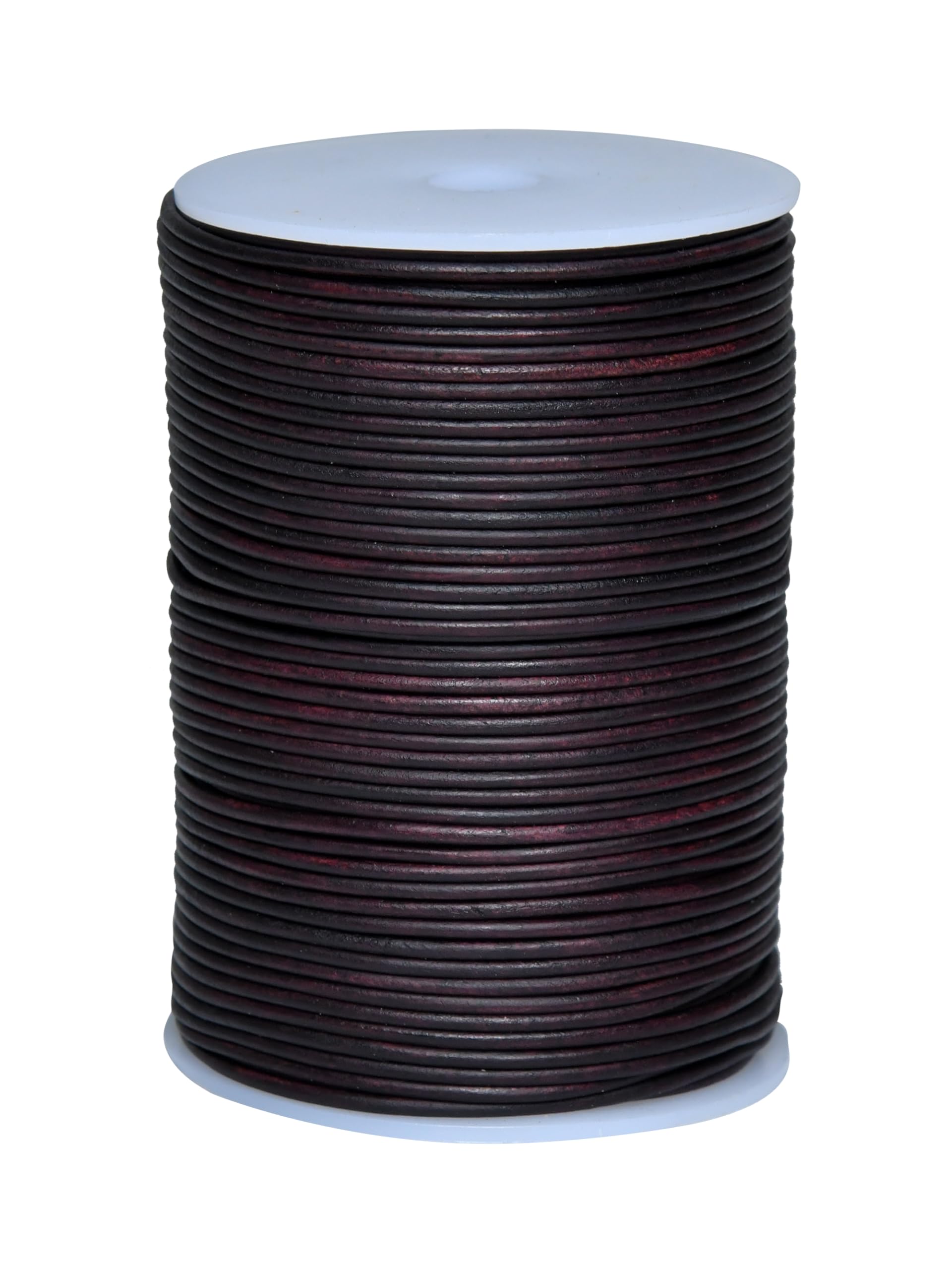 Cords Essentials Round Genuine Leather String Cord, Rope for Jewelry Making, Necklaces, Bracelets, Kumihimo Braiding, Wraps, Crafts and Hobby Projects (Distressed Red Brown, 2.0 MM)