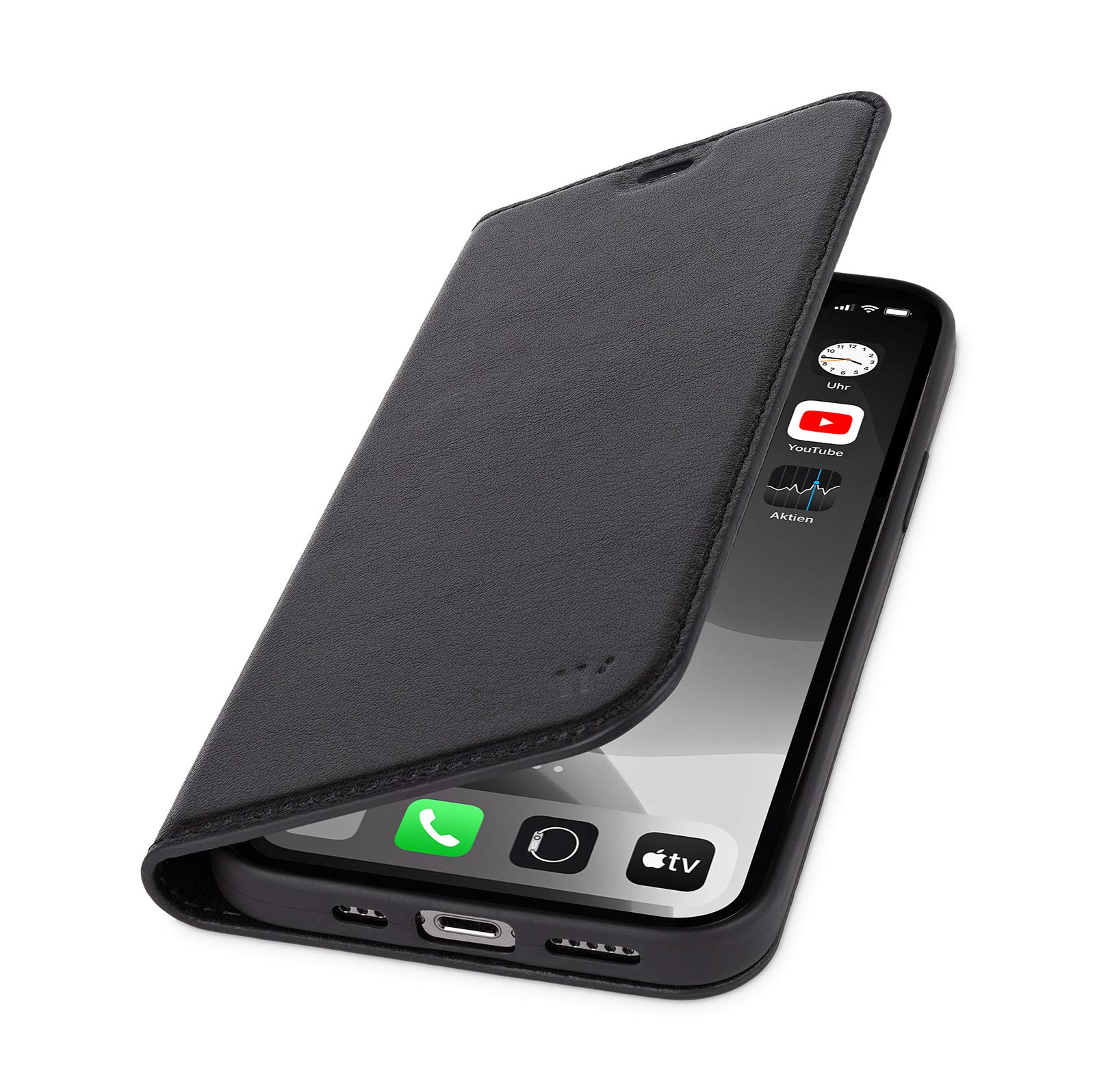 WIIUKA iPhone 12 Mini Case, Leather Case with Card Slot, Extra Slim Premium Leather Phone Case with Stand Function, Black