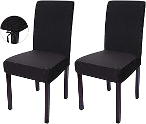 Nesaila Chair Covers with Rope Knot Removable Washable, Stretch Chair Covers, Parsons Chair Slipcover Chair Covers for Dining Room Banquet Party, Set of 2(Black)