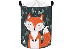 Clastyle 63L Woodland Nursery Decor Collapsible Laundry Basket Smile Fox Tree Dirty Clothes Hamper Large Toy Kids Storage Basket with Lid, 15.7x19.7 in