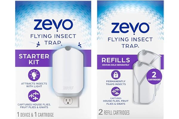 Zevo Flying Insect Trap, Fly Trap + Refill Cartridge Pack (1 Plug-in Base + 3 Total Refill Cartridges)