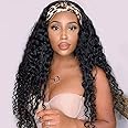 Headband Wig Human Hair Brazilian Deep Wave Headband Human Hair Wigs for Black Women 28 inch Glueless Non Lace Front Wig Machine Made Curly Headband Wig Deep Wave 150% Density Natural Color