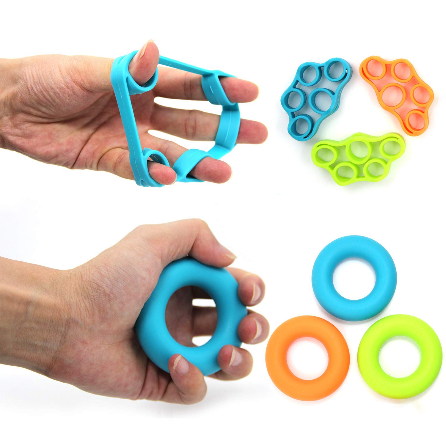 6pcs Finger Stretcher, BetterJonny 3 Resistance Levels Finger Strength Trainer Hand Grip Strengthener for Forearm Exercise Guitar Finger Strengtheners and Rock Climbing