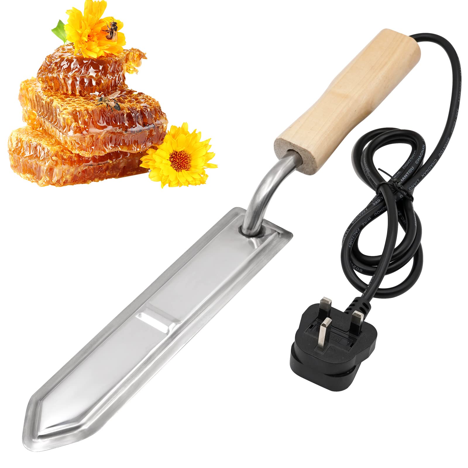 PROBEEALLYU MOGOULUA Portable Electric Honey Extractor Stainless Steel Uncapping Knife Handheld Honey Hot Knife Wood Handle Beeswax Heating Cutter Honey Uncapping Scraper Honey Cutter Beekeeping Tool