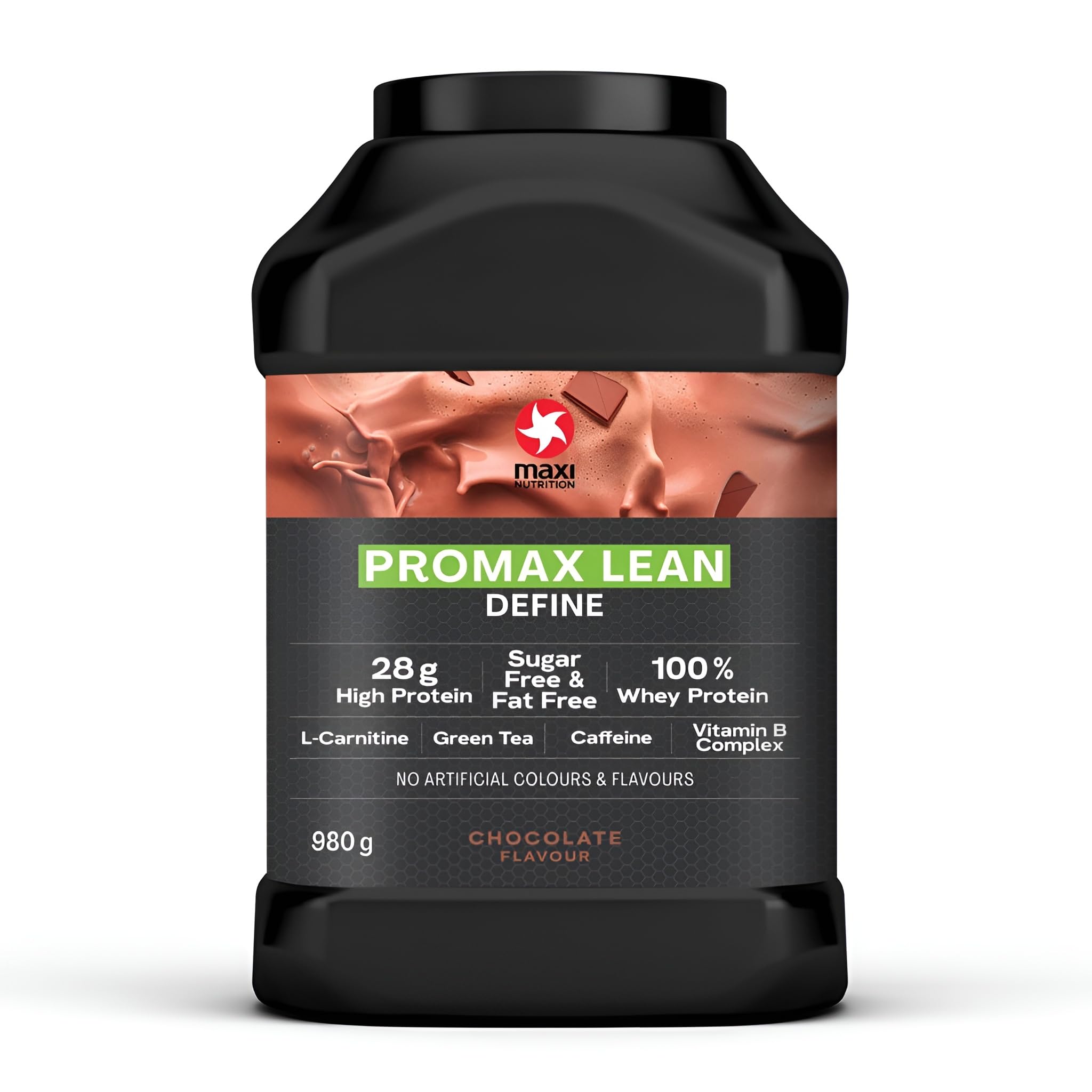 MaxiNutrition - Promax Lean, Chocolate - Whey Protein Powder for Lean Muscle Development - Sugar Free, Fat Free, 28g Protein, 128 kcal per Serving, 980g. NO Artificial Colours OR Flavours
