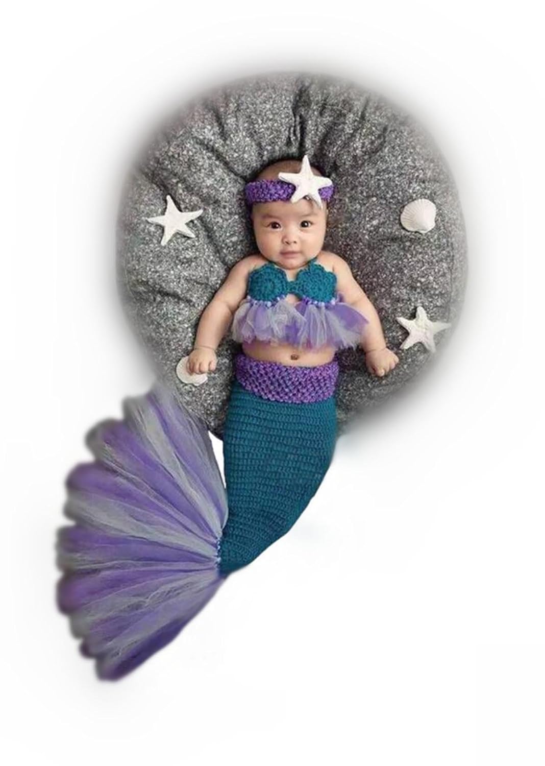 Newborn Baby Crochet Knitted Photography Props Purple Mermaid Bra Tail Outfits