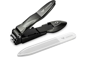 VANWIN Nail Clippers with Catcher, No Splash Fingernail Toenail Clippers with Sharp Curved Blade and Glass Nail File, Wide Jaw Opening Stainless Steel Nail Cutter Trimmer for Seniors Adult Men Women