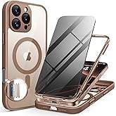 BERFY Magnetic for iPhone 16 Pro Max Case, Compatible with MagSafe, with Privacy Screen Protector, [Upgraded Camera Protection], 2-Layer Bumper Full Body Shockproof Phone Case 6.9", Desert Brown