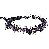 MOSTORY Black Elf Flower Headpiece - Elf Floral Crown Dark Fairy Headband Gothic Flower Circlet for Renaissance Accessory Halloween Cosplay Medieval Photo Shoot