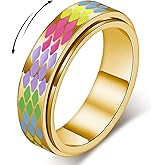 AmorArtSky Checkered Fidget Ring for Adults - 18K Gold Plated Stainless Steel Rotating Spinner Jewelry, Anxiety & Stress Relief Gift for Women/Men (Multicolor Diamond Pattern)