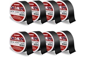 Cylinnda Deck Joist Tape 2" x 50', 8 Rolls Waterproof Weather Resistant Self-Adhesive Butyl Flashing Tape for Wood Joists Beams - Black