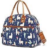 FlowFly Insulated Lunch Bag With Shoulder Strap for Women, Men, and Kids, Large and Reusable, Handle, Freezable Work and School Travel Tote and Meal Prep Organizer,Alpaca