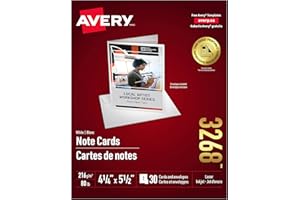 Avery Printable Note Cards, 4.25" x 5.5", Double Sided Printing, Matte White Heavyweight Cardstock for Inkjet Printers, 30 Bl
