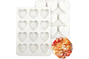 2 Inch Small Heart Shaped Silicone Molds, 12-Cup Cavity Baking Pan for Valentine's Day Muffins, Cupcakes, Chocolate, Tartlets