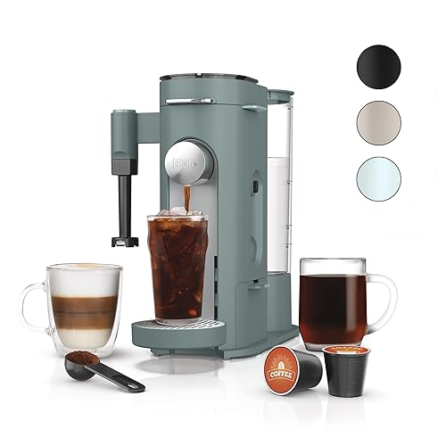 Ninja Pods & Grounds Specialty Single-Serve Coffee Maker, K-Cup Pod Compatible, Built-In Milk Frother, 6-oz. Cup to 24-oz. Travel Mug Sizes, Iced Coffee Maker, 1550 watts, Sage Green, PB051SG