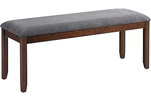 DORTALA Dining Bench, Upholstered Long Bench w/Natural Rubber Wood Legs, Foam-Padded Cushion, Linen Fabric Bench, Rustic Style for Dining Room, Kitchen, Living Room, Grey and Brown
