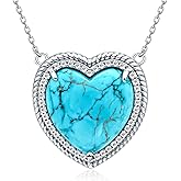 Naxidaze 925 Sterling Silver Real Turquoise Heart Necklace - Genuine Turquoise Pendant - Western Jewelry for Women - Natural Stone Necklace - Boho Gift for Her