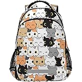 Sinestour Cute Cat School Backpack for Boys Girls Portable Wide shoulder strap Backpack Lightweight Travel Bag College Casual Daypack with Reflective Strip Large