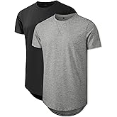 Comdecevis Mens 2 Pack Cotton Crewneck T-Shirts Hipster Hip Hop Longline Tees Shirts